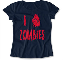 Load image into Gallery viewer, I Love Zombies - T Shirt - I_LOVE_ZOMBIES_-_womens_-_navy_blue
