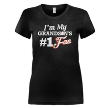 Load image into Gallery viewer, I'm My Grandson's #1 Fan - Baseball - T Shirt - I_M_MY_GRANDSON_S_1_FAN_-_BASEBALL_-_Ladies_-_black