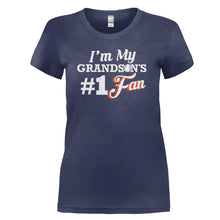Load image into Gallery viewer, I'm My Grandson's #1 Fan - Baseball - T Shirt - I_M_MY_GRANDSON_S_1_FAN_-_BASEBALL_-_Ladies_-_navyblue