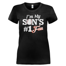 Load image into Gallery viewer, I'm My Son's #1 Fan - Baseball - T Shirt - I_M_MY_SON_S_1_FAN_-_BASEBALL-_Ladies_-_Black