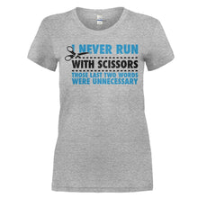 Load image into Gallery viewer, I Never Run... With Scissors - T Shirt - I_NEVER_RUN_WITH_SCISSORS_-_Ladies_-_heathergrey