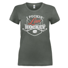 Load image into Gallery viewer, I Puckin' Love Hockey - T Shirt - I_PUCKIN_LOVE_HOCKEY_-_ladies_-_charcoal