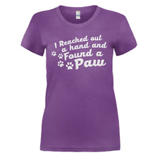 Load image into Gallery viewer, I Reached Out A Hand And Found a Paw - T Shirt - I_REACHED_OUT_A_HAND_AND_FOUND_A_PAW-_Ladies_-_Purple