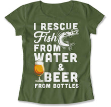 Load image into Gallery viewer, I Rescue Fish From Water &amp; Beer From Bottles - T Shirt - I_RESCUE_FISH_FROM_WATER_BEER_FROM_BOTTLES_military