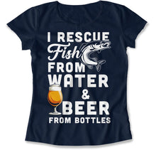 Load image into Gallery viewer, I Rescue Fish From Water &amp; Beer From Bottles - T Shirt - I_RESCUE_FISH_FROM_WATER_BEER_FROM_BOTTLES_navy