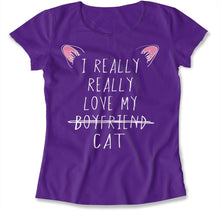 Load image into Gallery viewer, I Really Really Love My Cat - T Shirt - I_Really_Really_Love_My_Cat_women_purple