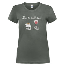 Load image into Gallery viewer, I Tell Time With Wine and Coffee - T Shirt - I_TELL_TIME_WITH_WINE_AND_COFFEE-_Ladies_-_Charcoal