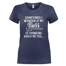 Load image into Gallery viewer, I Wonder If My Bass Is Thinking About Me Too - T Shirt - I_WONDER_IF_MY_BASS_IS_THINKING_ABOUT_ME_TOO_-_Ladies_-_navyblue
