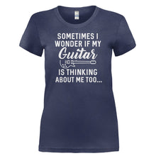 Load image into Gallery viewer, I Wonder If My Guitar Is Thinking About Me Too - T Shirt - I_WONDER_IF_MY_GUITAR_IS_THINKING_ABOUT_ME_TOO-_Ladies_-_Navy