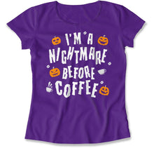 Load image into Gallery viewer, I'm A Nightmare Before Coffee - T Shirt - I_m_A_Nightmare_Before_Coffee_women_purple