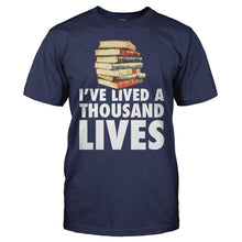 Load image into Gallery viewer, I've Lived A Thousand Lives - Books - T Shirt - I_ve_Lived_A_Thousand_Lives_-_Books_navy