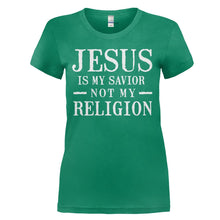 Load image into Gallery viewer, Jesus Is My Savior, Not My Religion - T Shirt - JESUS_IS_MY_SAVIOR_NOT_MY_RELIGION_-_ladies_-_kellygreen