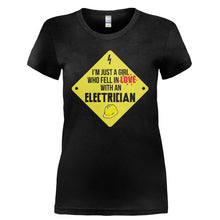 Load image into Gallery viewer, Just a Girl Who Fell in Love With an Electrician - T Shirt - JUST_A_GIRL_WHO_FELL_IN_LOVE_WITH_AN_ELECTRICIAN-_Ladies_-_Black