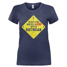 Load image into Gallery viewer, Just a Girl Who Fell in Love With an Electrician - T Shirt - JUST_A_GIRL_WHO_FELL_IN_LOVE_WITH_AN_ELECTRICIAN-_Ladies_-_Navy