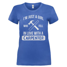 Load image into Gallery viewer, Just a Girl Who Fell in Love With a Carpenter - T Shirt - JUST_A_GIRL_WHO_FELL_IN_LOVE_WITH_A_CARPENTER-_Ladies_-_Royal