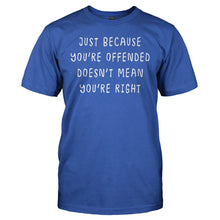 Load image into Gallery viewer, Just Because You're Offended Doesn't Mean You're Right - T Shirt - JUST_BECAUSE_YOU_RE_OFFENDED_DOESN_T_MEAN_YOU_RE_RIGHT_-_men_-_royalblue