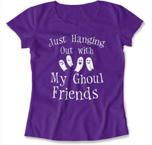 Load image into Gallery viewer, Just Hanging Out With My Ghoul Friends - T Shirt - JUST_HANGING_OUT_WITH_MY_GHOUL_FRIENDS_-_womens_-_purple