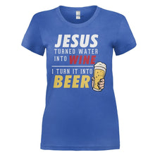 Load image into Gallery viewer, I Have a Retirement Plan. I Plan To Play the Guitar - T Shirt - Jesus_turned_water_into_wine_I_turn_it_into_beer_-_ladies_-_royalblue