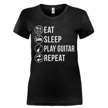 Load image into Gallery viewer, Eat. Sleep. Play Guitar. Repeat - T Shirt - Ladies_-_Black_0abb96e8-7825-406f-af13-35e9fb127e83