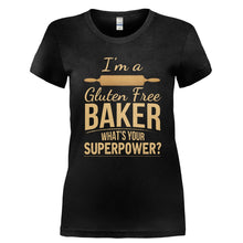 Load image into Gallery viewer, I'm a Gluten Free Baker, What's Your Superpower? - T Shirt - Ladies_-_Black_26b51924-1e3c-4a16-b7ef-f7f657447697