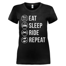 Load image into Gallery viewer, Eat. Sleep. Ride. Repeat. - T Shirt - Ladies_-_Black_7ea25f8a-a9c1-4dac-9223-b7b708e69761