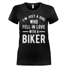 Load image into Gallery viewer, I'm Just A Girl Who Fell In Love With A Biker - T Shirt - Ladies_-_Black_cdb71b17-d085-4e4c-a99d-d6f894e0c077