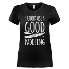 Load image into Gallery viewer, I Could Use A Good Paddling - T Shirt - Ladies_-_Black_e7fb3995-5991-4126-8cfd-ee7d402b9a38