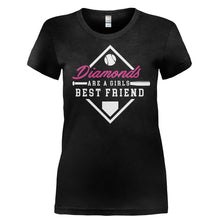 Load image into Gallery viewer, Diamonds are a girls best friend - Softball/Baseball - T Shirt - Ladies_-_Black_fda8426a-234d-47d1-b502-5ec8f2823398