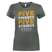 Load image into Gallery viewer, 5 Fingers 5 Strings - T Shirt - Ladies_-_Charcoal