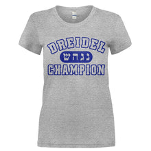 Load image into Gallery viewer, Dreidel Champion - T Shirt - Ladies_-_Heather_Grey_684e881f-7018-4a4c-aed6-7f446291b06e