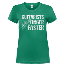 Load image into Gallery viewer, Guitarists Finger Faster - T Shirt - Ladies_-_Kelly_Green_f53b5489-7e71-4562-8442-869f666a25f9