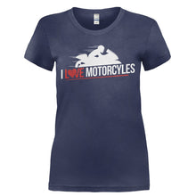 Load image into Gallery viewer, I Love Motorcycles - T Shirt - Ladies_-_Navy_014b2fe6-cdb3-45ef-a626-55b8fbe42707
