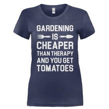 Load image into Gallery viewer, Gardening Is Cheaper Than Therapy And You Get Tomatoes - T Shirt - Ladies_-_Navy_071cd5a2-740e-4d88-9b46-313f1801d6d9