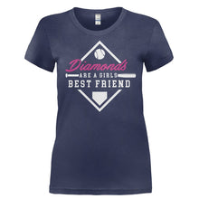 Load image into Gallery viewer, Diamonds are a girls best friend - Softball/Baseball - T Shirt - Ladies_-_Navy_09edac4f-52b0-4e42-9f38-6a64a101bccf