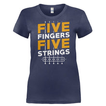 Load image into Gallery viewer, 5 Fingers 5 Strings - T Shirt - Ladies_-_Navy_1654c581-fa29-4036-a666-2ff22d8c0178