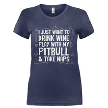 Load image into Gallery viewer, Drink Wine, Play With Pit Bull and Take Naps - T Shirt - Ladies_-_Navy_21b545f9-7960-4ca0-828e-ad2f420009fd