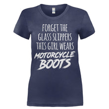 Load image into Gallery viewer, Forget the Glass Slippers, This Girl Wears Motorcycle Boots - T Shirt - Ladies_-_Navy_32fa6e40-6daa-4d6c-b0a0-2f9e2f2be6b8