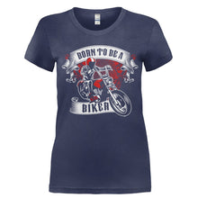 Load image into Gallery viewer, Born to be a Biker - T Shirt - Ladies_-_Navy_3a70c3af-83ef-4845-8682-4d8deda4aaac