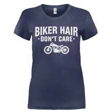 Load image into Gallery viewer, Biker Hair Don't Care - T Shirt - Ladies_-_Navy_40e831a4-daf6-4a7d-9f93-b444baf6f1bc