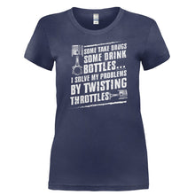Load image into Gallery viewer, I Solve My Problems By Twisting Throttles - T Shirt - Ladies_-_Navy_48a1d41d-af41-4626-8a00-5eec05875883