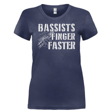 Load image into Gallery viewer, Bassists Finger Faster - T Shirt - Ladies_-_Navy_58187c01-1bb9-48c9-afe5-8bc61b9600ae