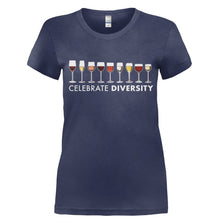 Load image into Gallery viewer, Celebrate Diversity - Wine - T Shirt - Ladies_-_Navy_65ddc814-3d89-42ef-a413-b2d3b9433799