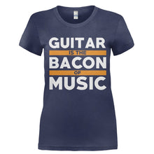 Load image into Gallery viewer, Guitar Is The Bacon Of Music - T Shirt - Ladies_-_Navy_6f6a9846-dbf3-4d26-ab36-0476bb796fe5