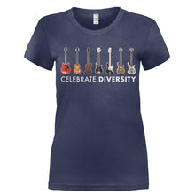 Load image into Gallery viewer, Celebrate Diversity - Bass - Full Color - T Shirt - Ladies_-_Navy_960ba59c-fce7-44f3-b865-6a96d128cc24