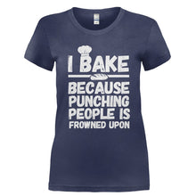 Load image into Gallery viewer, I Bake Because Punching People Is Frowned Upon - T Shirt - Ladies_-_Navy_aaf7619b-8223-43e5-9180-ffcd34d4b79f