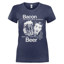 Load image into Gallery viewer, Bacon Can't Solve All My Problems That's Why I Drink Beer - T Shirt - Ladies_-_Navy_aed2e0a1-c18b-4fe4-8ee7-4d8c03c8f0d9
