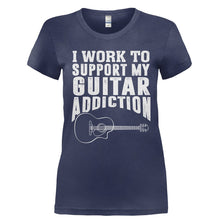 Load image into Gallery viewer, I Work To Support My Guitar Addiction - T Shirt - Ladies_-_Navy_baf0e39e-48f2-4de8-9071-681b113328d1