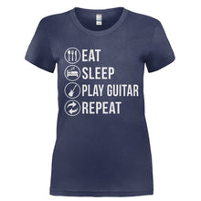 Load image into Gallery viewer, Eat. Sleep. Play Guitar. Repeat - T Shirt - Ladies_-_Navy_cce9a3ed-9e13-4f7a-b479-db59b101ffbd