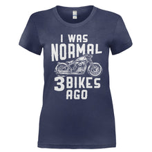 Load image into Gallery viewer, I Was Normal 3 Motorcycles Ago - T Shirt - Ladies_-_Navy_d6f39ab7-e3c2-4d15-8cb7-d06f4453731c