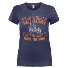 Load image into Gallery viewer, 4 Wheels Move the Body 2 Wheels Move the Soul - T Shirt - Ladies_-_Navy_dd7ff117-6284-4bb1-bf16-f3b2b4303609